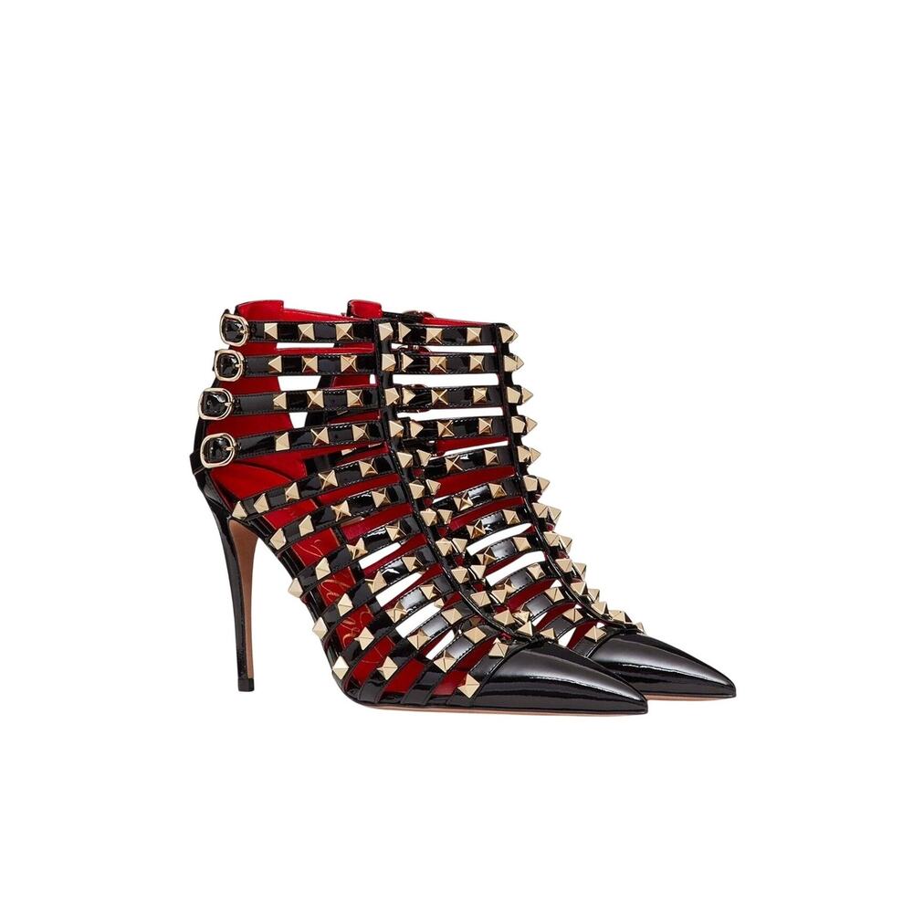 NIB Valentino Garavani Rockstud Alcove EU 38.5 US 8.5 Bootie Black Cage Strappy